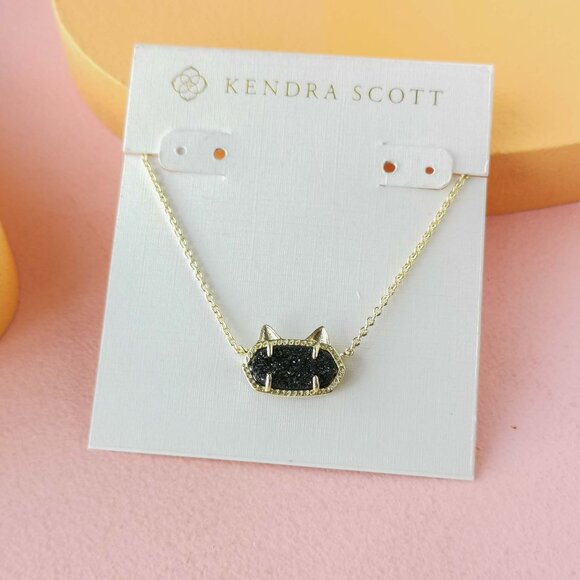 Kendra Scott Jewelry - Kendra Scott - Elisa Cat Black Drusy Gold Necklace - NEW